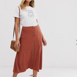 New Look - button through midi skirt in brick clay